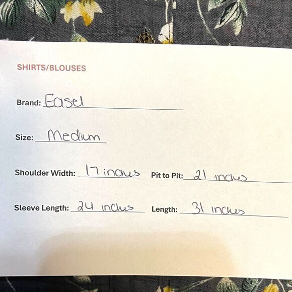 Easel Button Front Tunic Top Women's Medium Navy Blue Floral Casual Modest Shirt - Picture 13 of 13